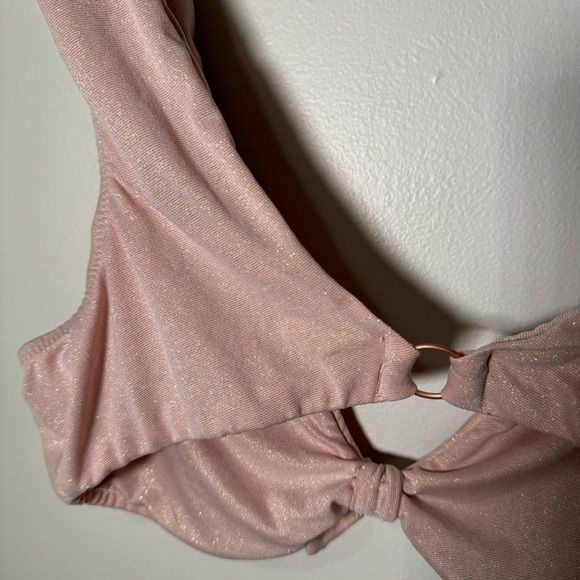 NWT AERIE TIE FRONT BLUSH AND GOLDEN SHIMMER BRA XL - Picture 4 of 6